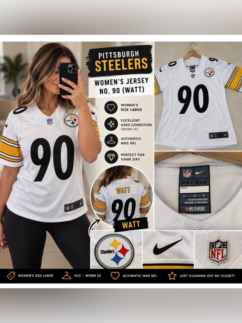 🏈 Pittsburgh Steelers T.J. Watt #90 Women’s Nike NFL Jersey – Size L